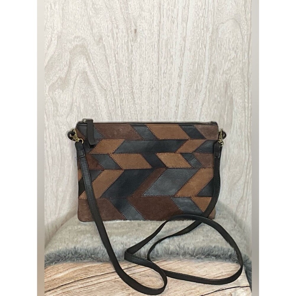 Lucky Brand Brown & Black Patchwork Chevron Crossbody